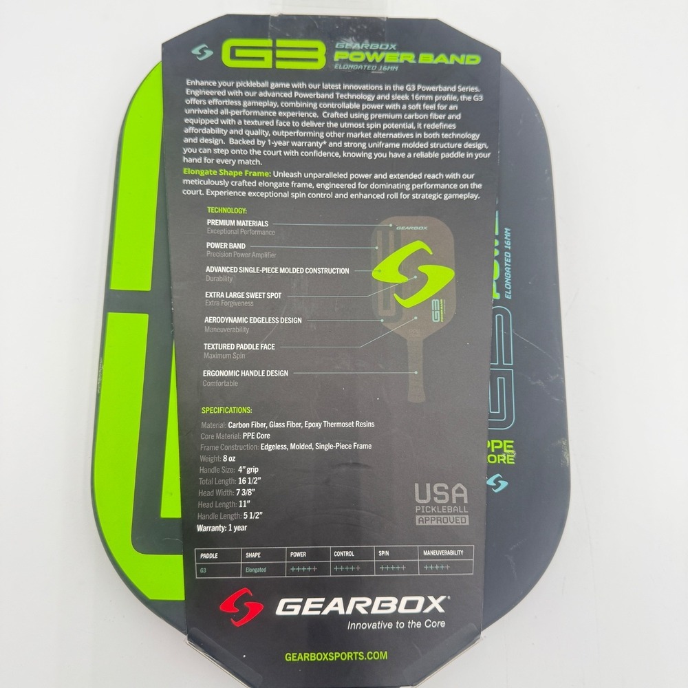 Gearbox G3 Powerband Pickleball Paddle - Elongated 16mm - 8 oz - Textured *NEW* - Picture 5 of 6